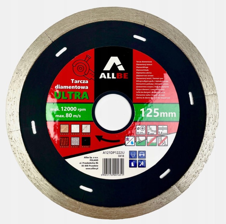 TARCZA DIAMENTOWA DO GRESU 125X1,4X8X22,23MM ALLBE