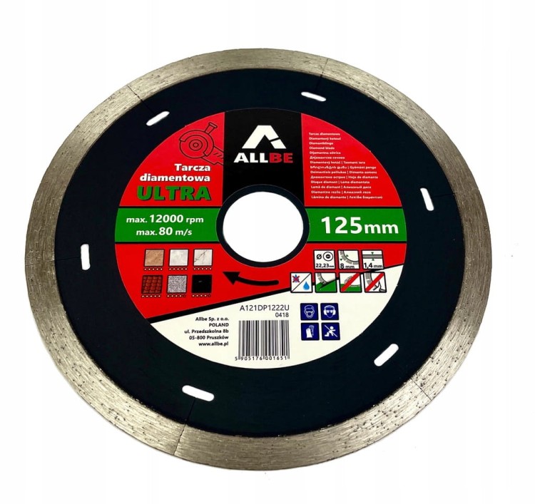 TARCZA DIAMENTOWA DO GRESU 125X1,4X8X22,23MM ALLBE