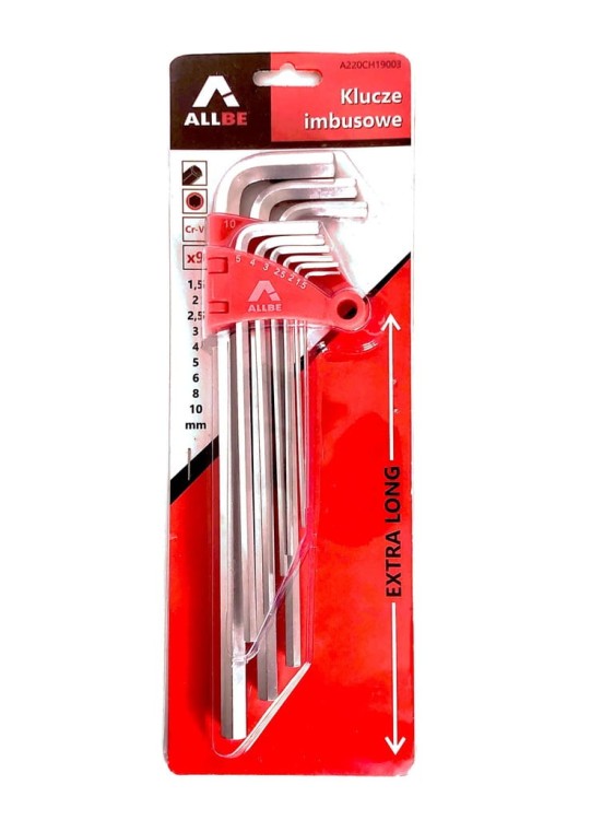 KLUCZE IMBUSOWE HEX DŁUGIE IMBUS 1,5-10mm 9szt