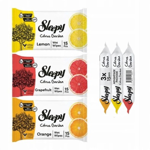 Sleepy Citrus Garden Odświeżające Chusteczki Nawilżane Cytrynowe 3x15szt
