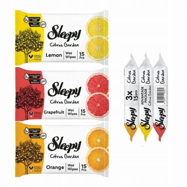 Sleepy Citrus Garden Odświeżające Chusteczki Nawilżane Cytrynowe 3x15szt