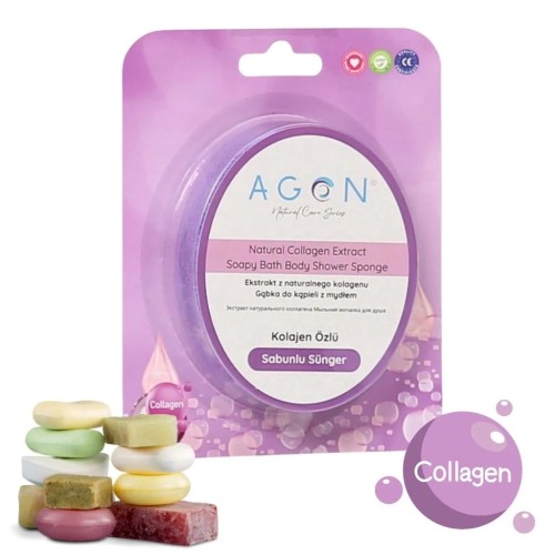 AGON Gąbka z mydłem Ekstrakt z Naturalnego Kolagenu Mydlana gąbka 125 gr