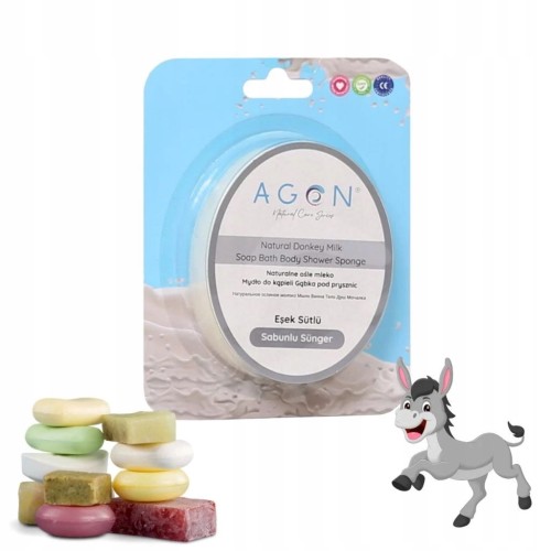 AGON 125G SHOWER SPONGE mydło zatopione w gąbce ośle mleko na prezent