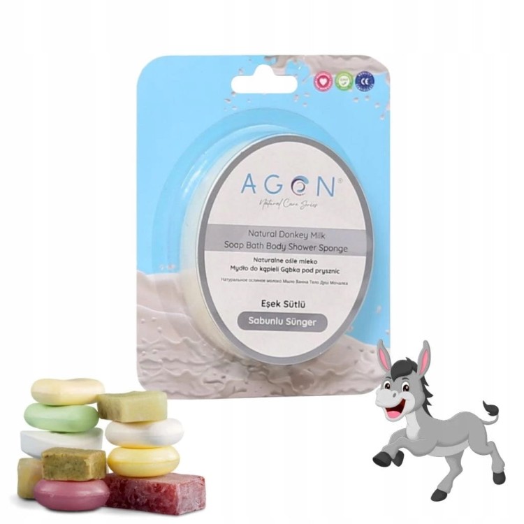 AGON 125G SHOWER SPONGE mydło zatopione w gąbce ośle mleko na prezent
