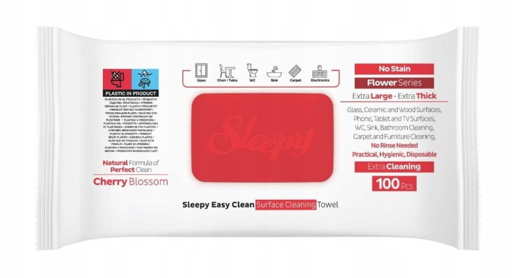 Chusteczki nawilżane poliester Sleepy w opakowaniu 3x100 szt. biały
