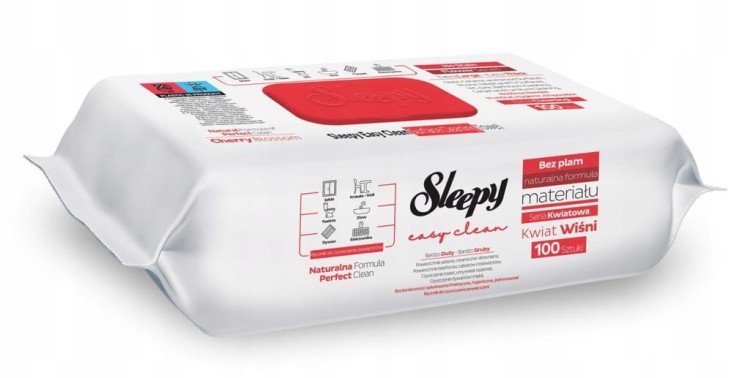 Chusteczki nawilżane poliester Sleepy w opakowaniu 6X100 szt. biały