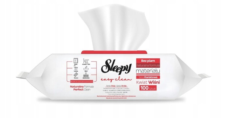 Chusteczki nawilżane poliester Sleepy w opakowaniu 6X100 szt. biały