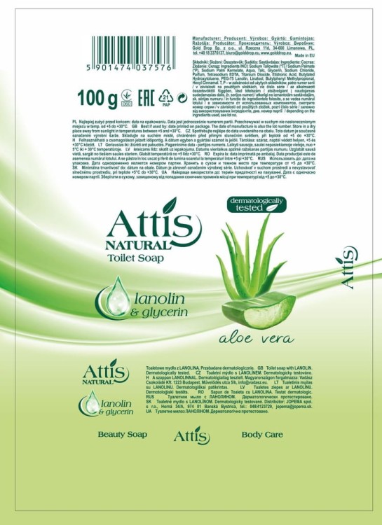 ATTIS Mydło w kostce do rąk Aloe Vera ALOESOWE 100 g
