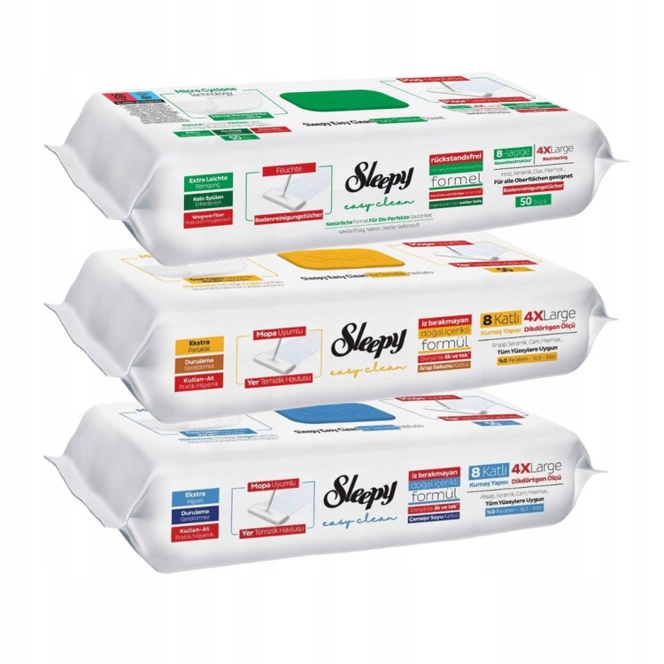 Ściereczki SLEEPY do mycia podłóg nawilżane Wkłady mokre do mopa 50szt x3
