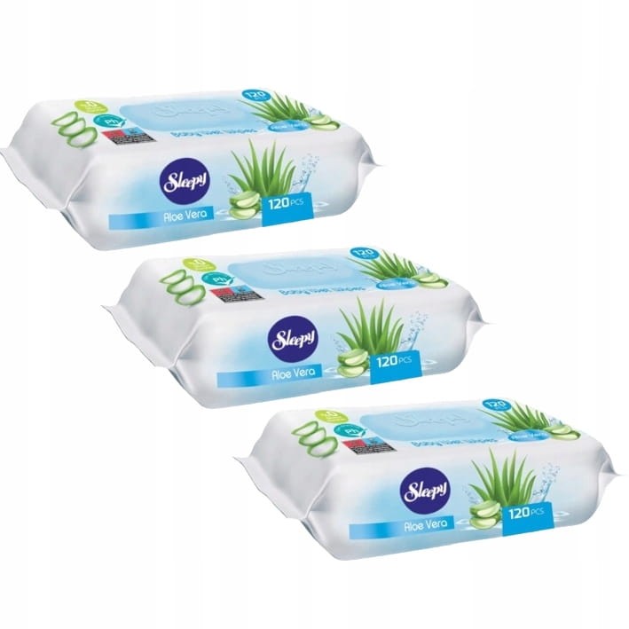 CHUSTECZKI NAWILŻANE SLEEPY DLA NIEMOWLĄT O ZAPACHU ALEOSOWYM 120szt x3op.