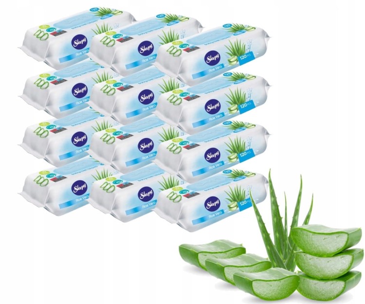 CHUSTECZKI NAWILŻANE SLEEPY DLA NIEMOWLĄT O ZAPACHU ALEOSOWYM 120szt x12op