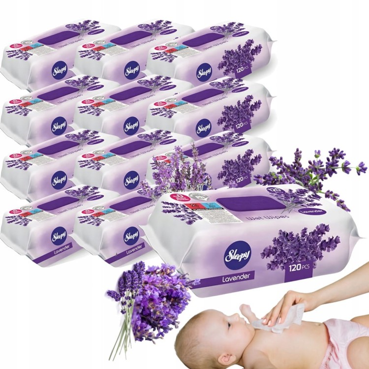 CHUSTECZKI NAWILŻANE SLEEPY DLA NIEMOWLĄT O ZAPACHU LAWENDOWYM 120SZT x12OP