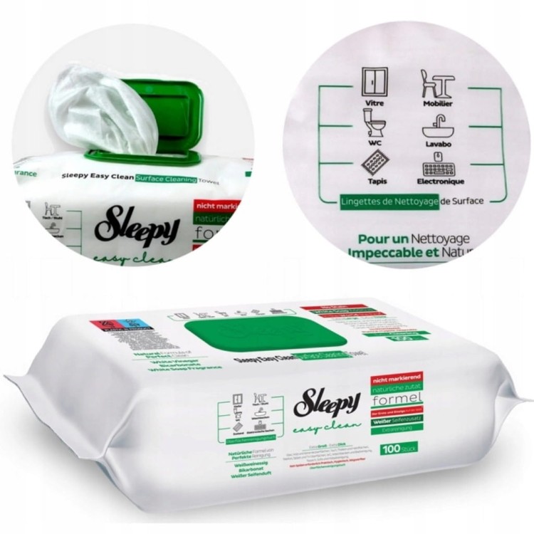 Chusteczki nawilżane celuloza SLEEPY w opakowaniu 100 szt. biały