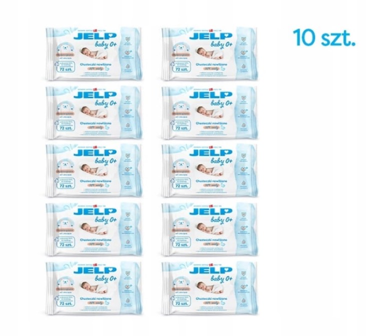 10x72 szt. Jelp 0+ chusteczki nawilżane 98% wody dzieci od 1dnia