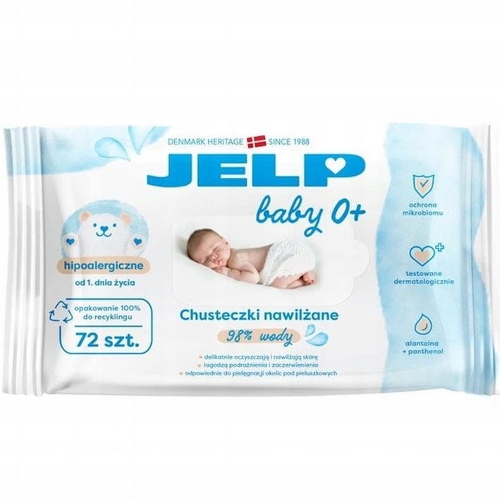 10x72 szt. Jelp 0+ chusteczki nawilżane 98% wody dzieci od 1dnia