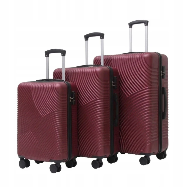 WALIZKA 3W1 KOMPLET PODRÓŻNA KÓŁKA BAGAŻ MOCNA ABS BURGUNDY