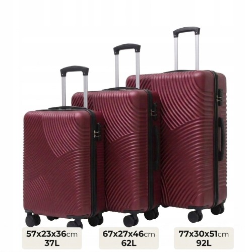 WALIZKA 3W1 KOMPLET PODRÓŻNA KÓŁKA BAGAŻ MOCNA ABS BURGUNDY