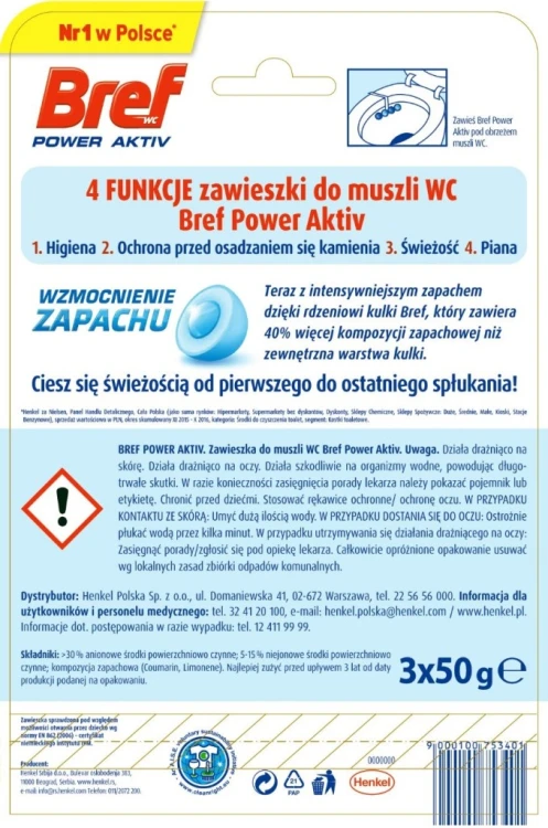 Zawieszka Bref 3 szt x 50 g czyszczenie WC Power Aktiv Ocean