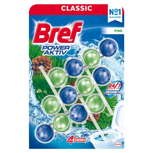 Bref WC Power Aktiv Zawieszka myjąco-zapachowa do muszli WC sosna, 3x 50 g
