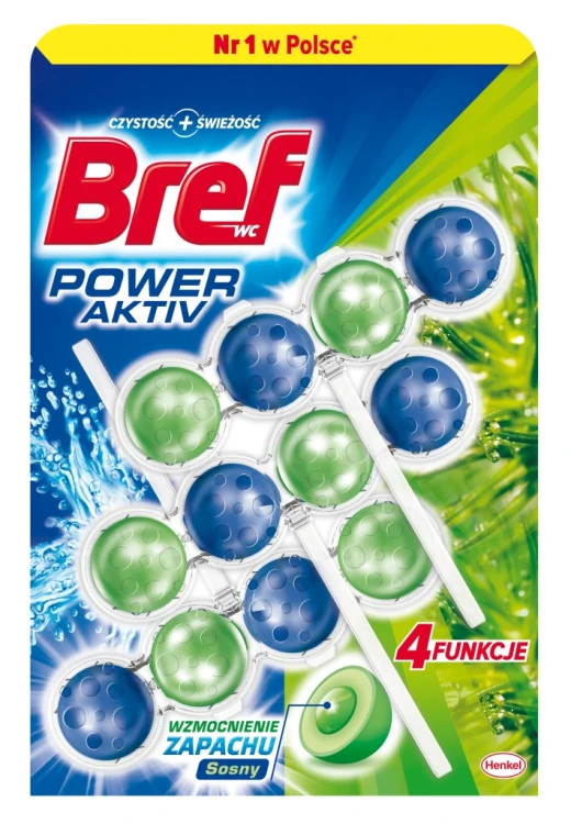 Bref WC Power Aktiv Zawieszka myjąco-zapachowa do muszli WC sosna, 3x 50 g