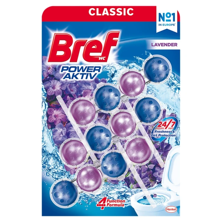 Bref WC Power Aktiv - Zawieszka do muszli WC o zapachu lawendy 3 x 50 g