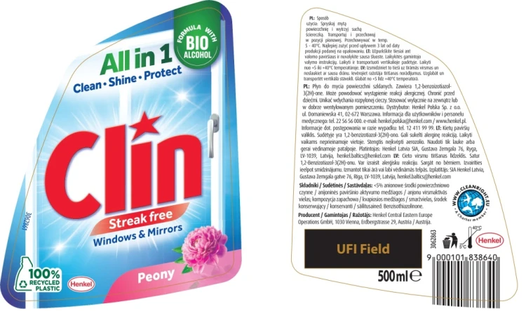 Clin Płyn do mycia szyb i luster Piwonia bez smug, 500 ml