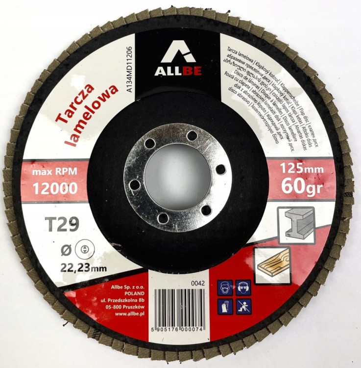 Tarcza lamelka listkowa 125mm P60 Inox do szlifowania metalu drewna
