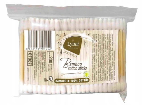 Lybar patyczki higieniczne bambusowe 100% bawełna 200szt w opak.