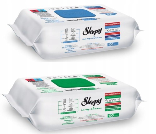 Zestaw Sleepy ręczniki nawilżane XXL czyszczące niebie. i zielone 2x100szt