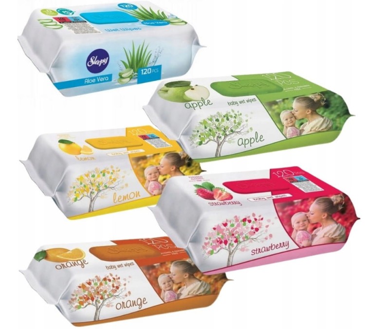 Chusteczki Sleepy 5x120szt aloe vera,jabłko, cytryna, pomarańcze, truskawka