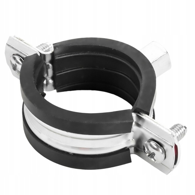 Obejma metalowa z gumą do rur fi 85-92mm 3" z nakrętką zespoloną M10